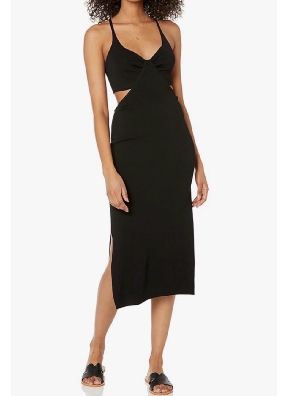 Black Twist-Front Cutout Midi Dress